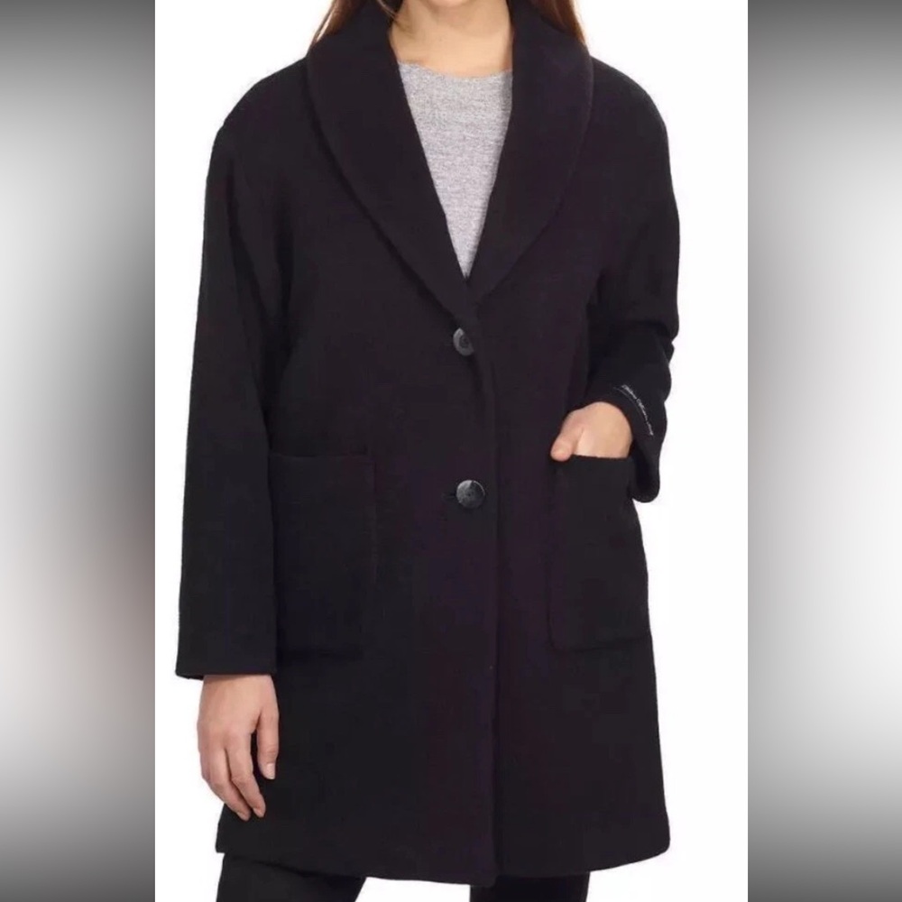 Derek Lam 10 Crosby wool Black coat parka jacket sash wide collar - Picture 1 of 5